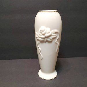 Lenox Rose Blossom Vase, Porcelain Trimmed in Gold, Embossed Floral design